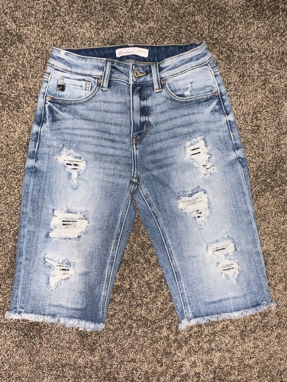 KanCan Light Wash Distressed Denim Bermuda Shorts